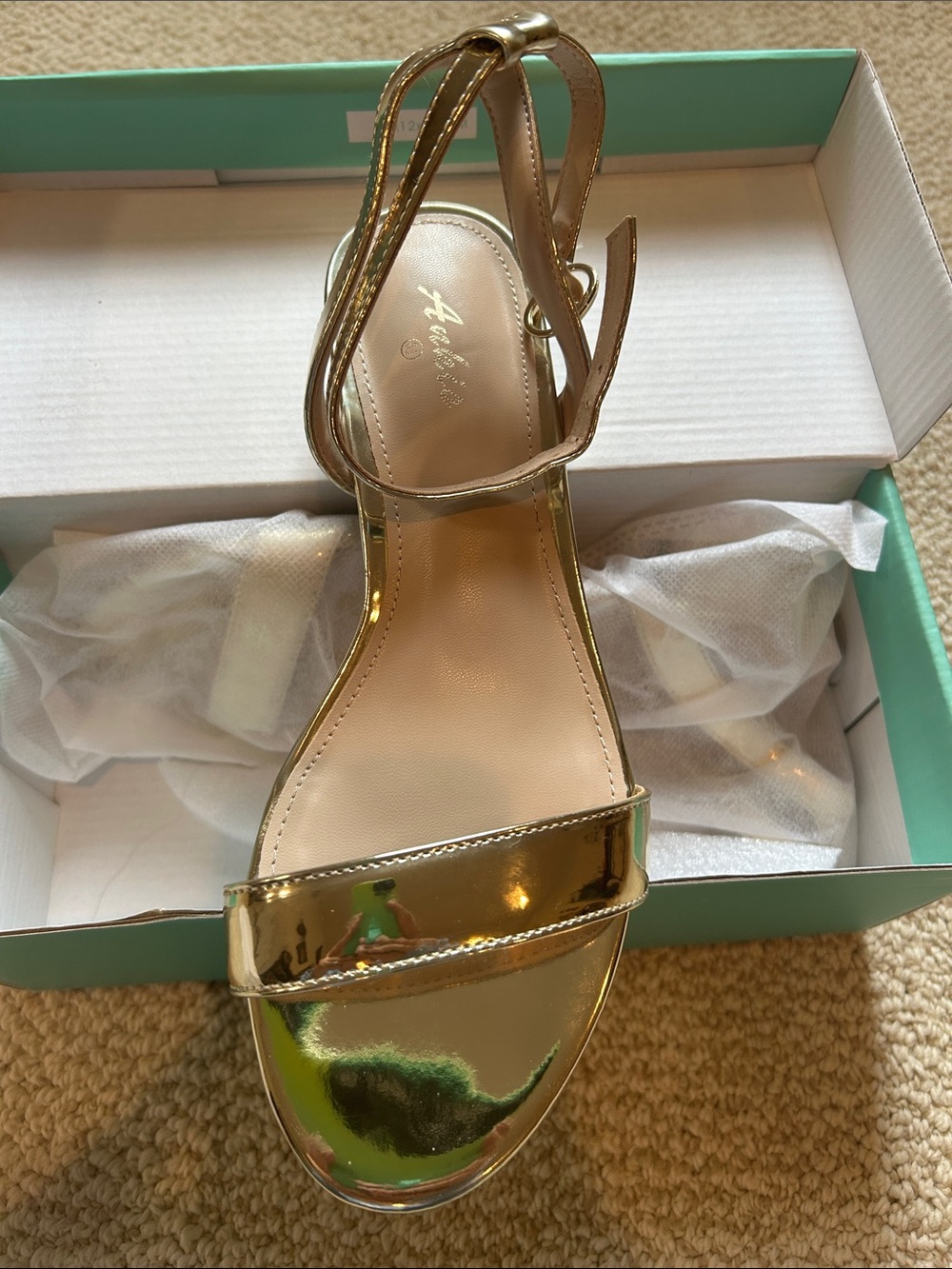 NEW Ankis Metallic Gold Strappy Ankle-Heel Sandals